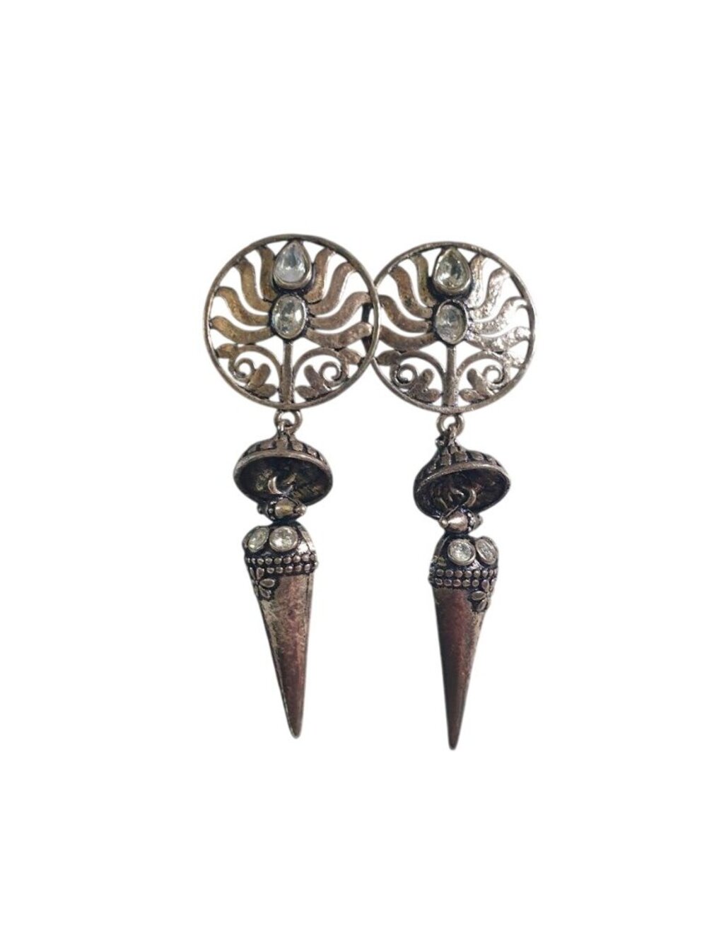 Vintage Boho Antique Silver Filigree Drop Earrings Dangling Teardrop Gem Gift